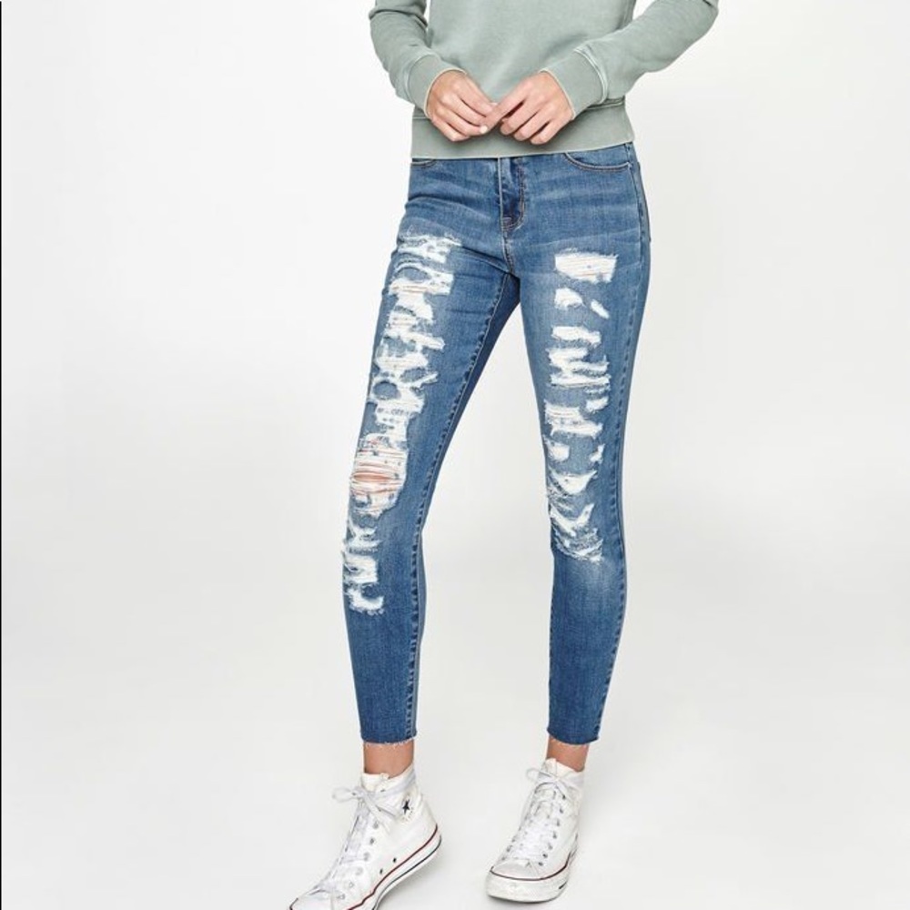 Pacsun high rise jegging ripped Mauled blue O